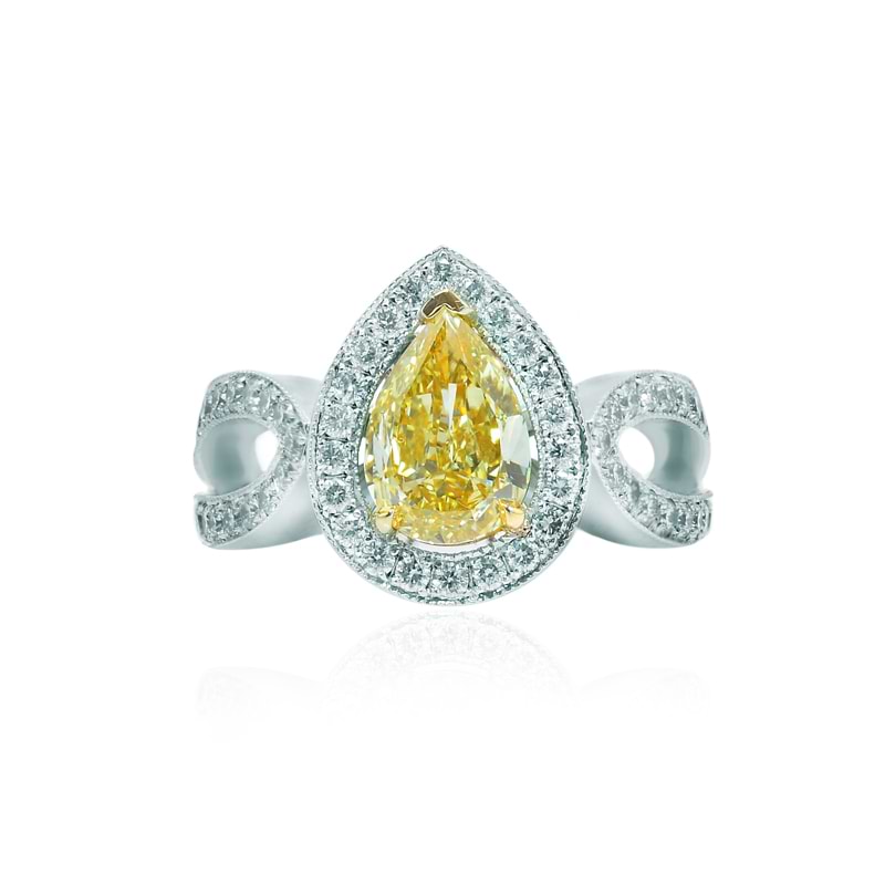 Fancy Yellow Pear Diamond Halo Ring