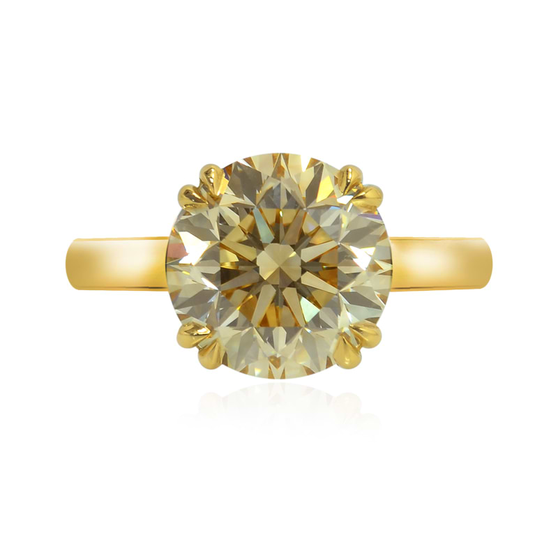 Fancy Light Brown Yellow Round Diamond Solitaire Ring