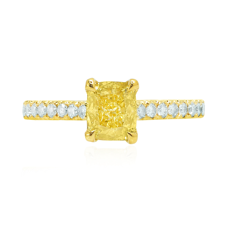 Yellow Gold Fancy Intense Yellow Cushion Diamond Ring