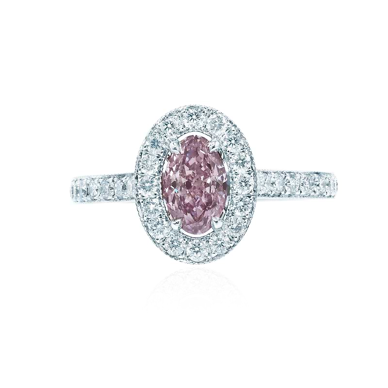 Oval Fancy Purplish Pink Diamond Halo Ring