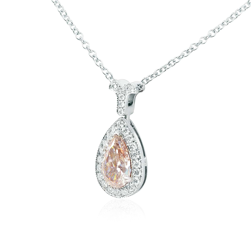 Fancy Light Brownish Pink Pear Millgrain Halo Pendant