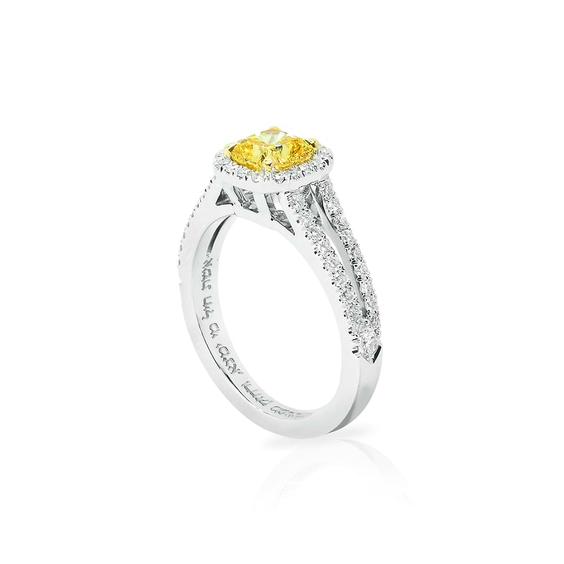Fancy Intense Orangy Yellow Cushion Diamond Ring