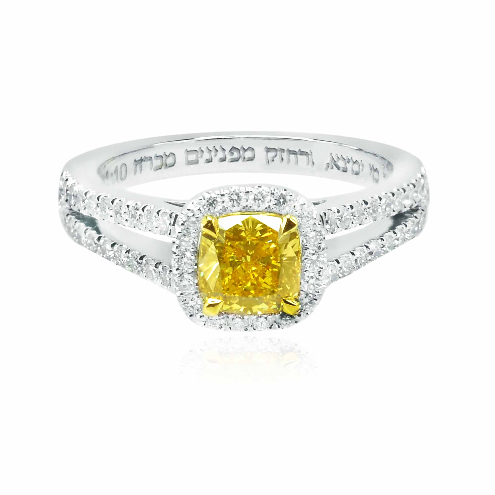 Fancy Intense Orangy Yellow Cushion Diamond Ring