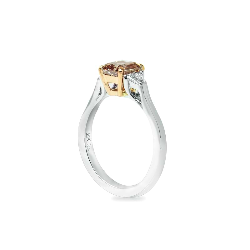 Fancy Yellowish Brown Radiant Cut and Triangle 3 Stone Ring