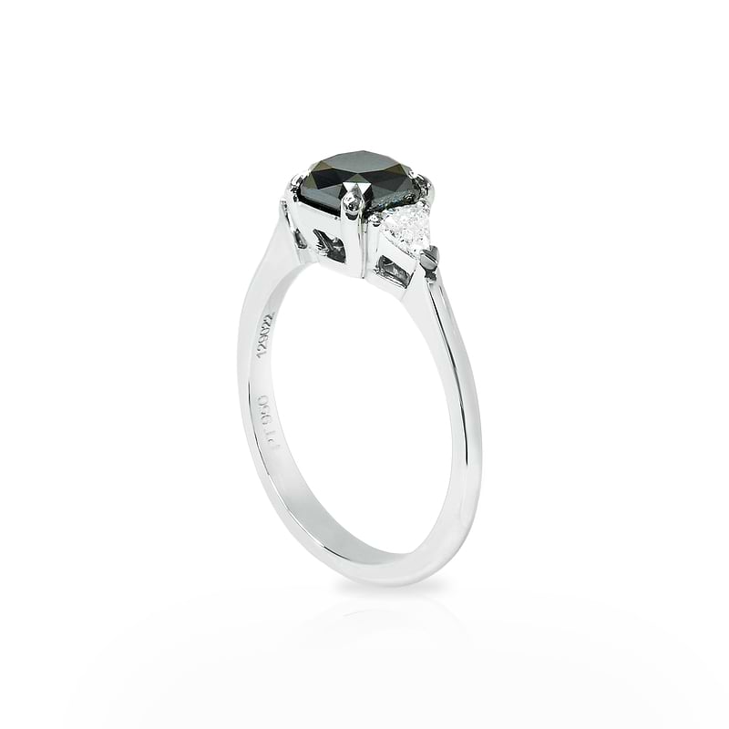 Natural Fancy Black Cushion Cut and Triangle Diamond Ring