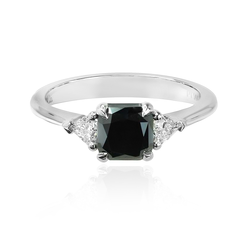 Natural Fancy Black Cushion Cut and Triangle Diamond Ring