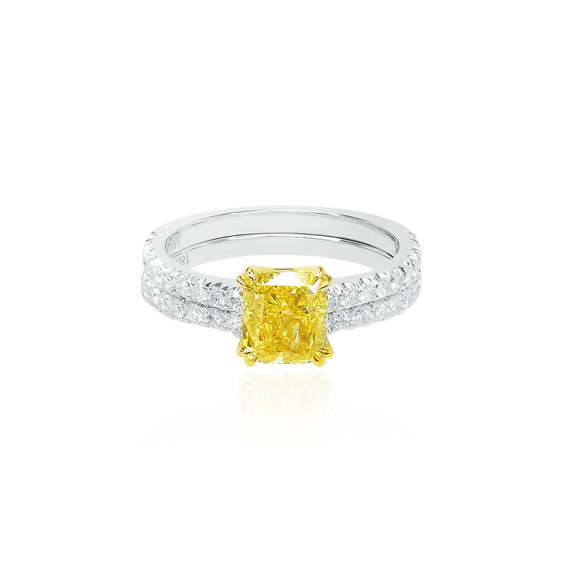 Fancy Intense Yellow Cushion Diamond Bridal Set