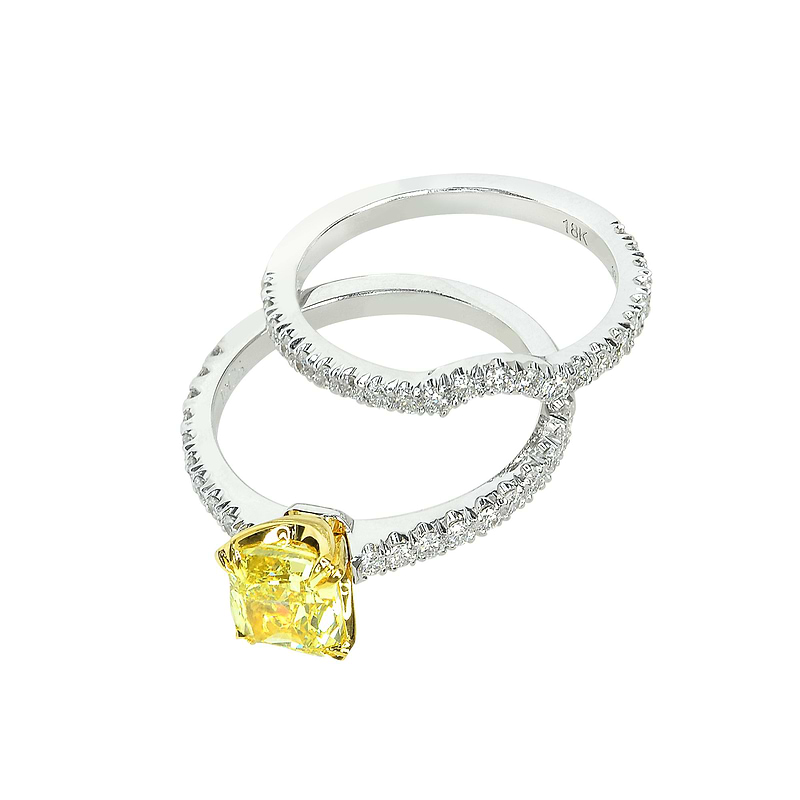 Fancy Intense Yellow Cushion Diamond Bridal Set