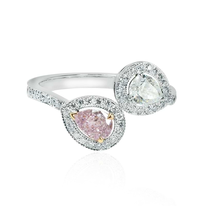 Fancy Pink Purple and Collection Pear Diamond Cross-over Halo Ring
