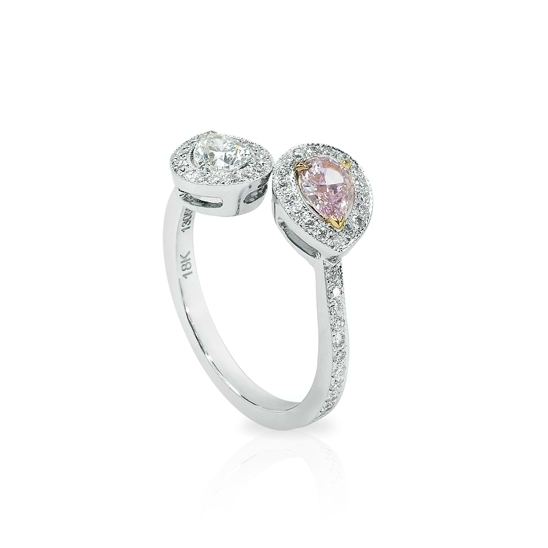 Fancy Pink Purple and Collection Pear Diamond Cross-over Halo Ring