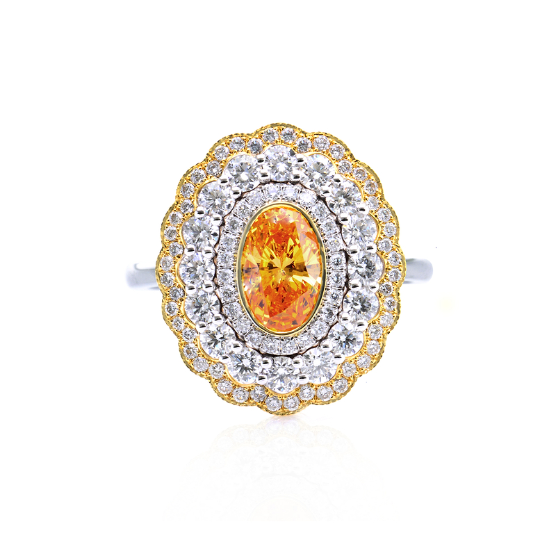 Fancy Vivid Orange Couture Diamond Triple Halo Ring
