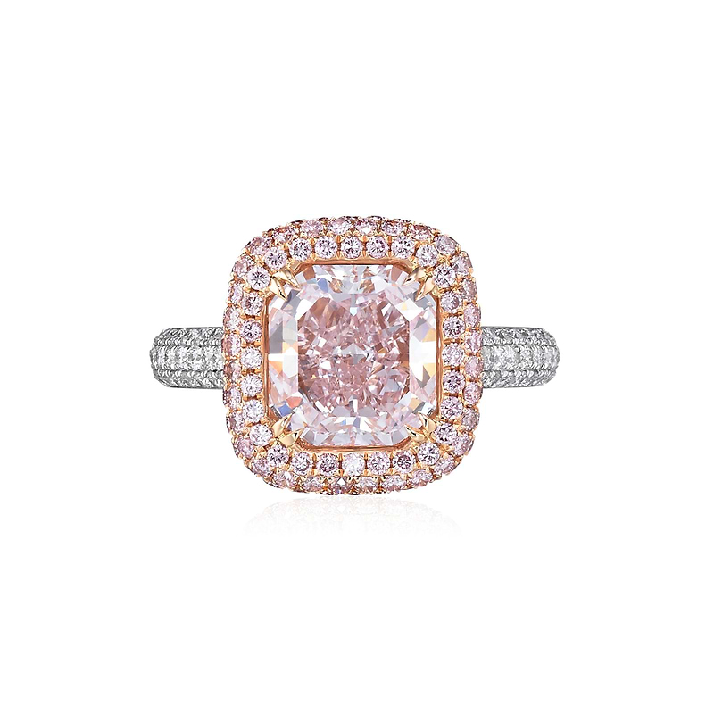 Fancy Purplish Pink Diamond, Radiant Halo Ring, SKU 136631 (4.09Ct TW)
