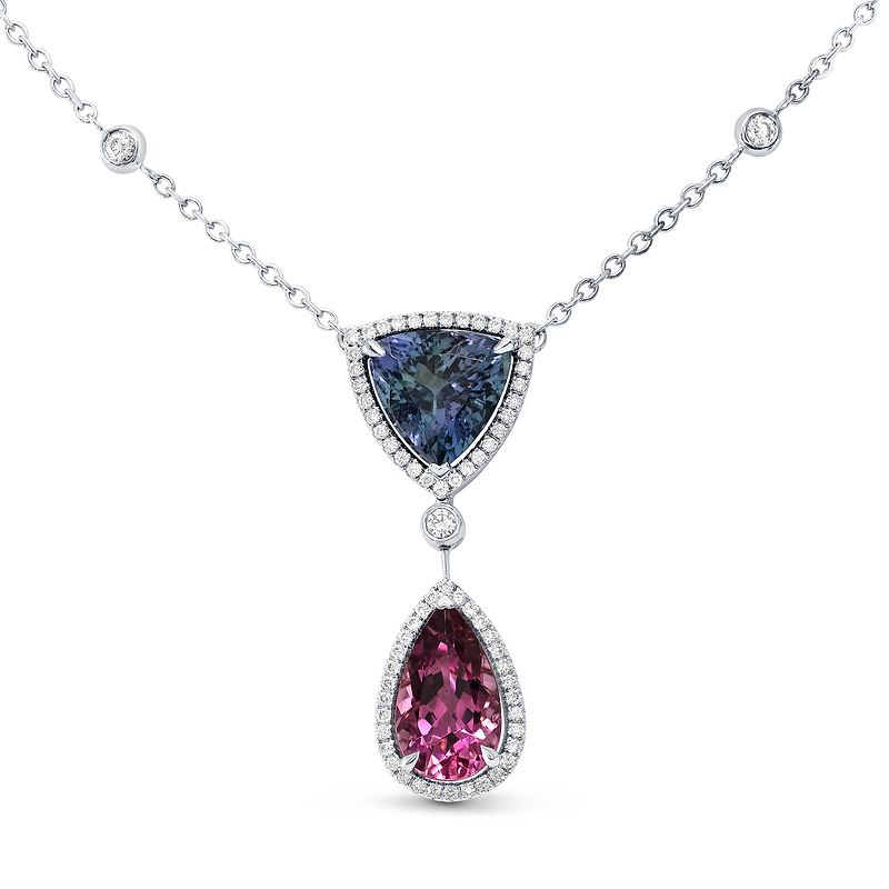 Tanzanite Triangle & Pink Tourmaline Pear Diamond Pendant, SKU 144296 (0.43Ct TW)