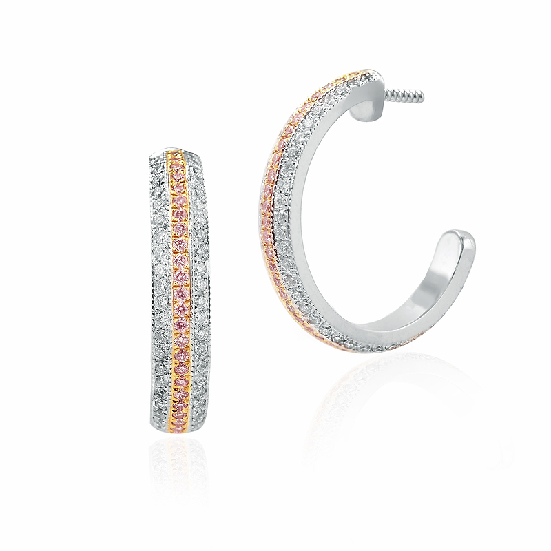 Fancy Pink and White Pave Diamond Hoop Earrings, SKU 145610 (1.24Ct TW)