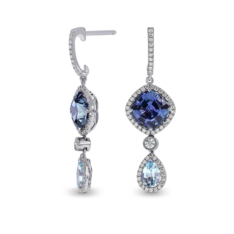 Tanzanite and Aquamarine Diamond Drop Earrings, SKU 154598 (7.00Ct TW)