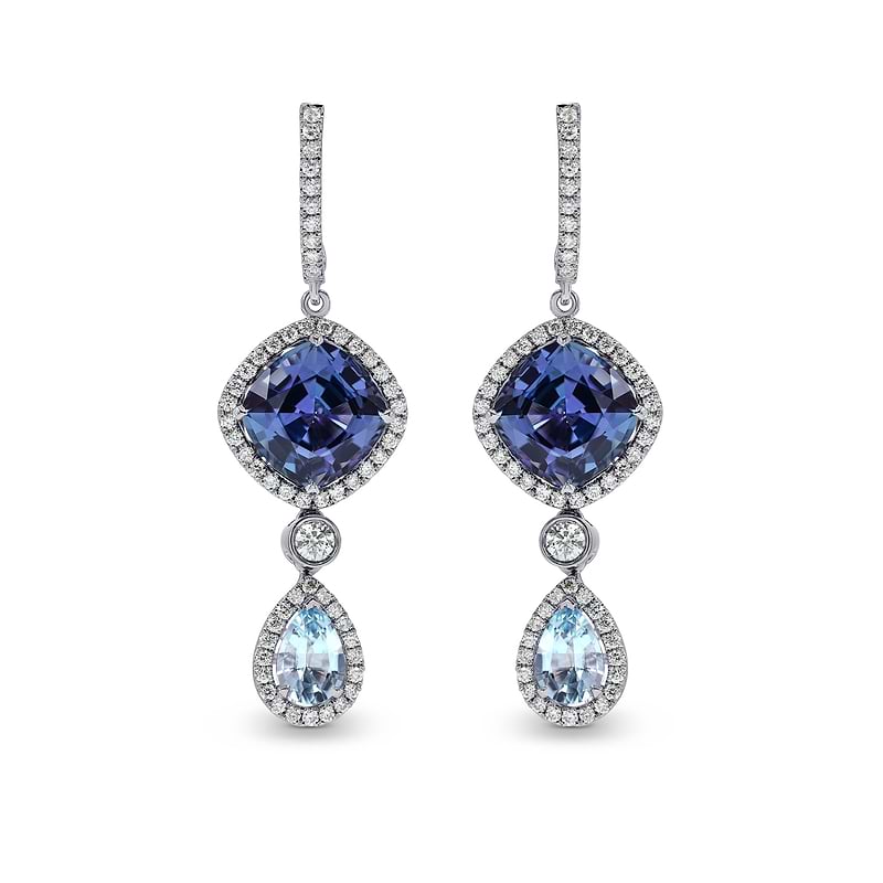 Tanzanite and Aquamarine Diamond Drop Earrings, SKU 154598 (7.00Ct TW)