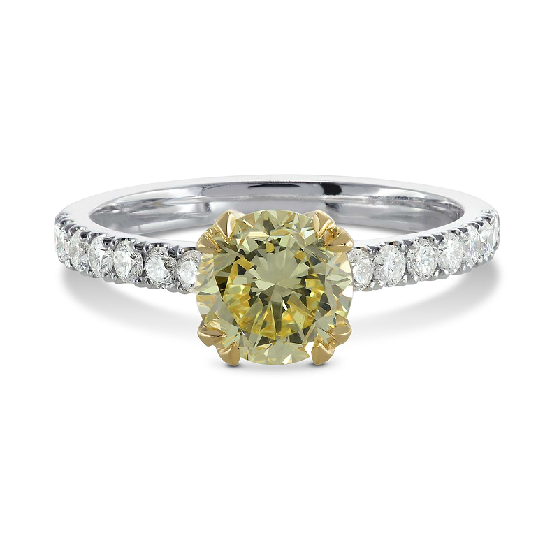Fancy Yellow Round Brilliant Diamond Ring, SKU 155255 (1.29Ct TW)