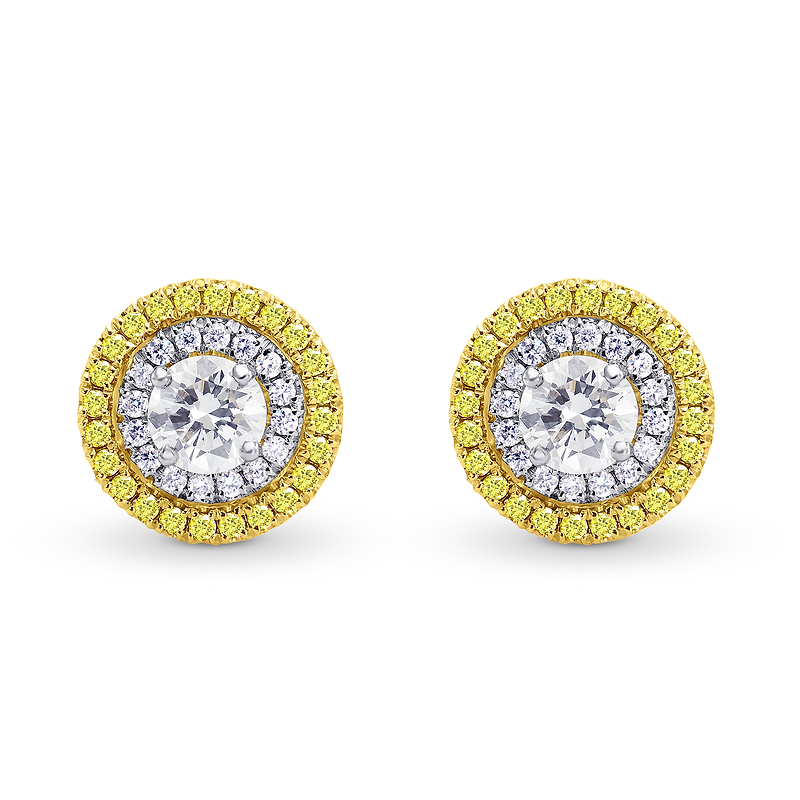 White and Fancy Intense Yellow Diamond Double Halo Earrings, SKU 156493 (1.12Ct TW)
