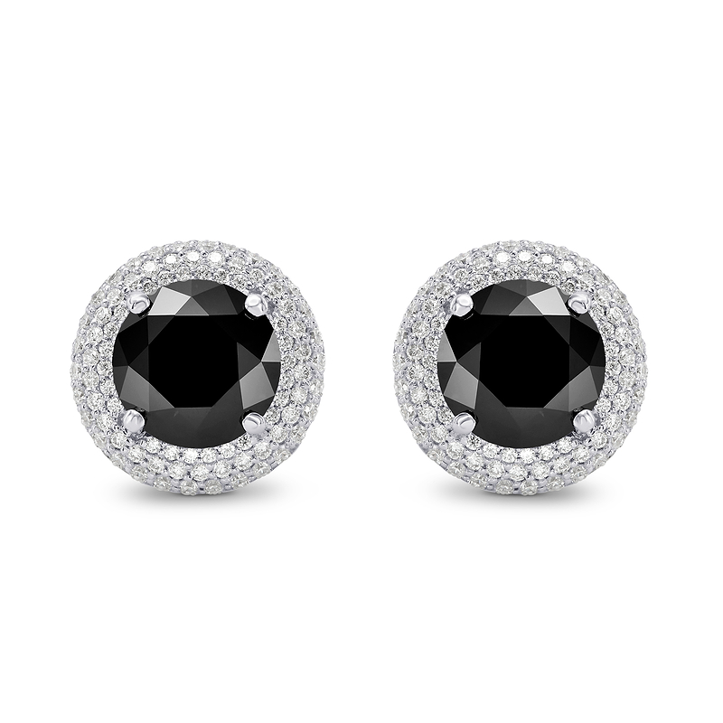 Natural Unheated Round Fancy Black Diamond Earrings, SKU 159773 (4.85Ct TW)
