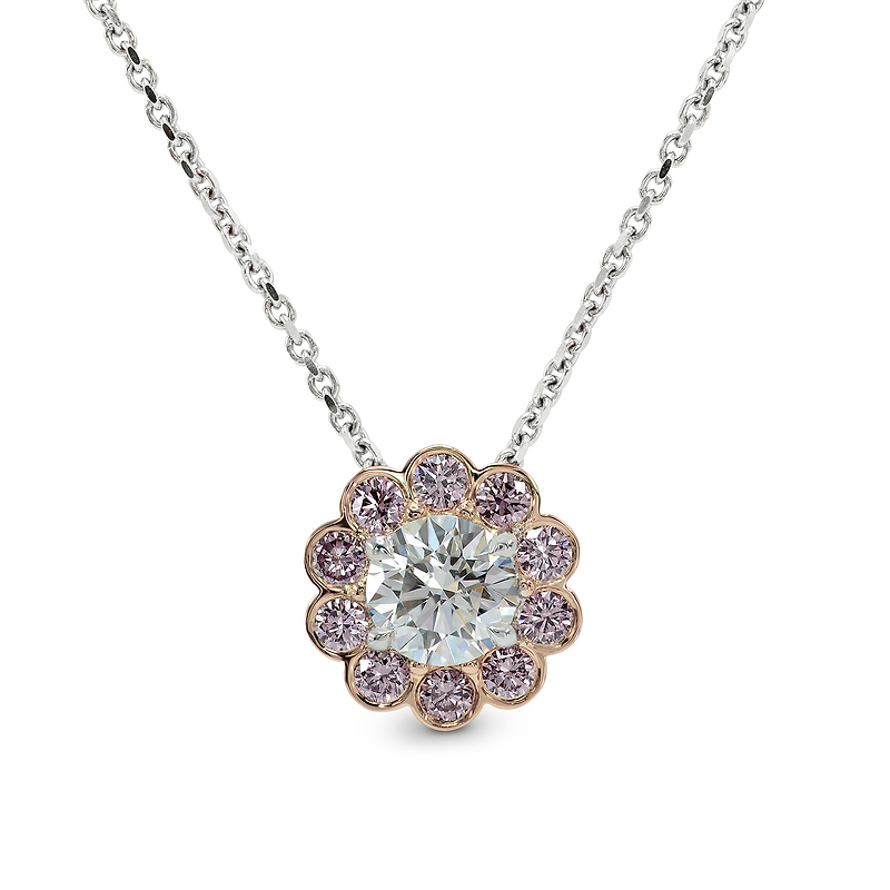 White and Pink Diamond Floral Halo Pendant, SKU 159815 (0.75Ct TW)