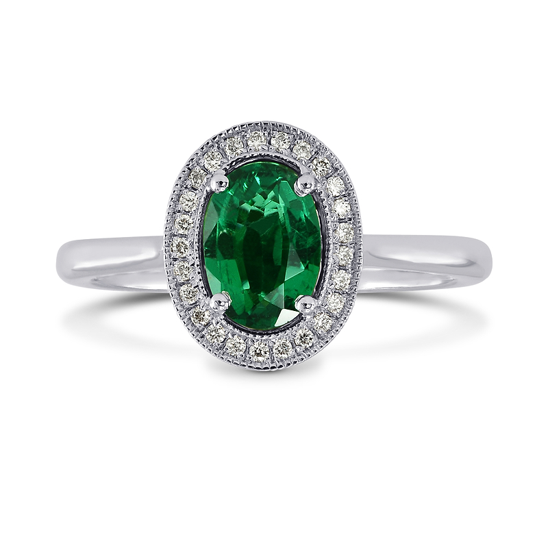 Oval Green Emerald & Diamond Engagement Ring, SKU 170558 (0.64Ct TW)
