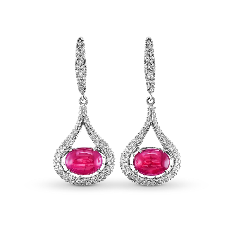 Ruby and Diamond Cabochon Drop Earrings, SKU 170588 (4.56Ct TW)