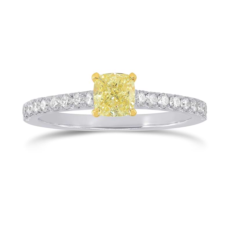Fancy Gelb Kissen Diamantring 18 Karat Weißgold Größe 6 0,75, SKU 207608 (0.98Ct TW)