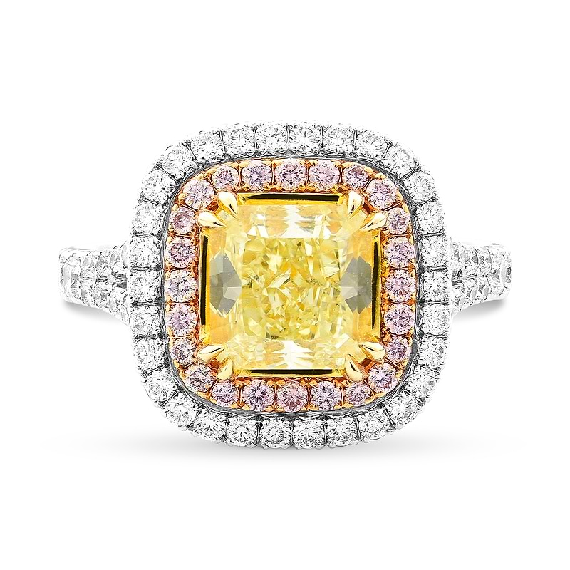 Fancy Yellow Radiant Diamond Double Halo Ring, SKU 223005 (3.10Ct TW)