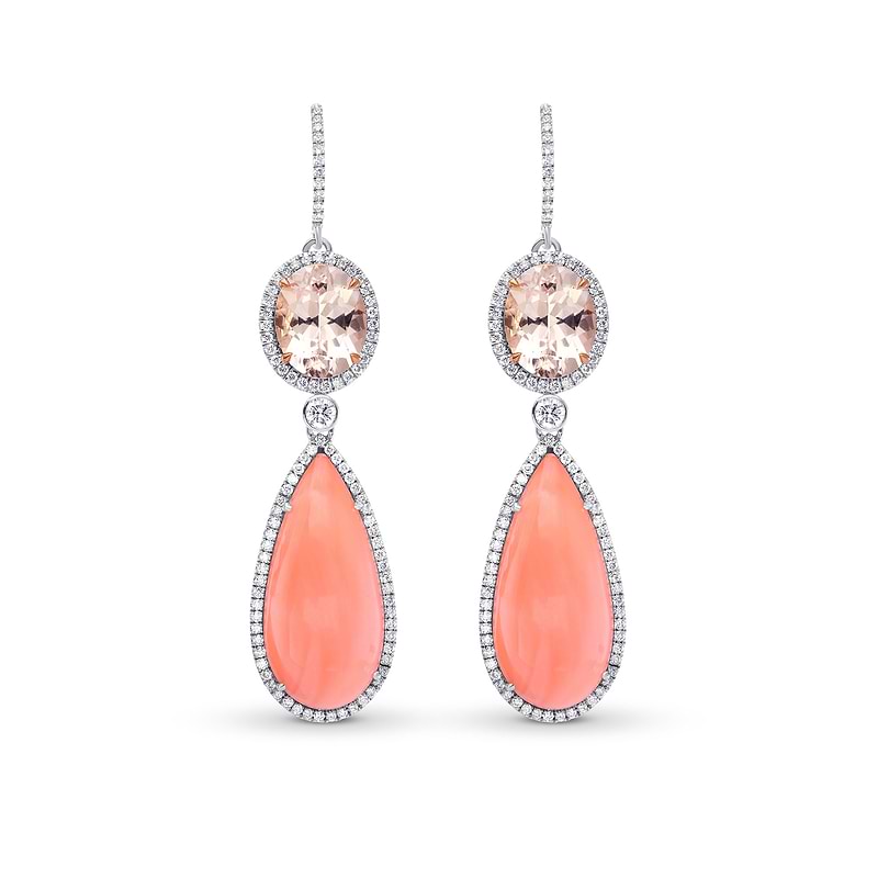 Pink Kunzite, Coral & Diamond Drop Earrings, SKU 223020 (23.06Ct TW)