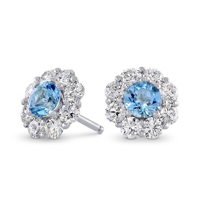 Aquamarine & Diamond Halo Earrings, SKU 236461 (2.42Ct TW)