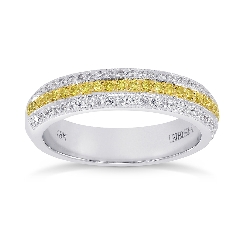 Fancy Intense Yellow and White Pave Diamond Milgrain Band Ring, SKU 25586R (0.39Ct TW)