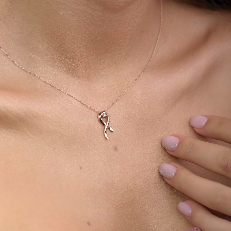 Pink Diamond Rose Gold Breast Cancer Awareness Ribbon Pendant, SKU 25736R (0.03Ct TW)  - 3