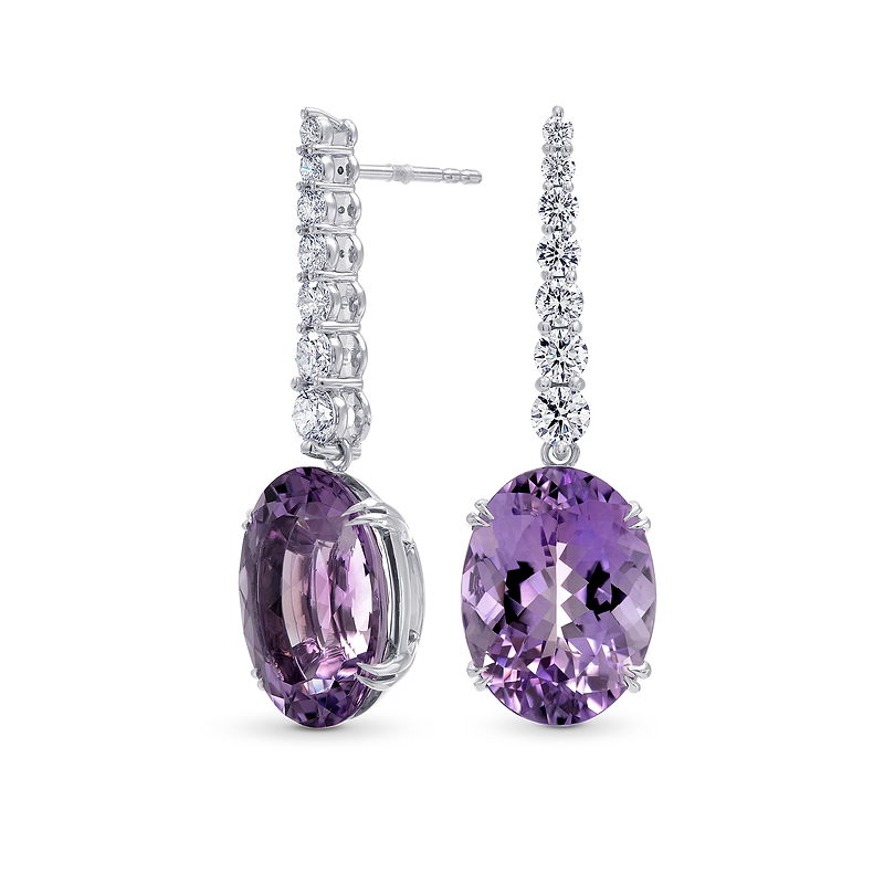 Amethyst & Diamond Oval Drop Earrings, SKU 258043 (17.87Ct TW)