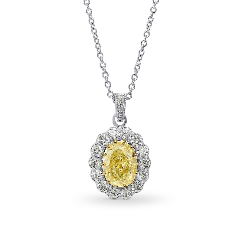 Fancy Yellow Oval Diamond Drop Halo Pendant, SKU 26744R (1.30Ct TW)