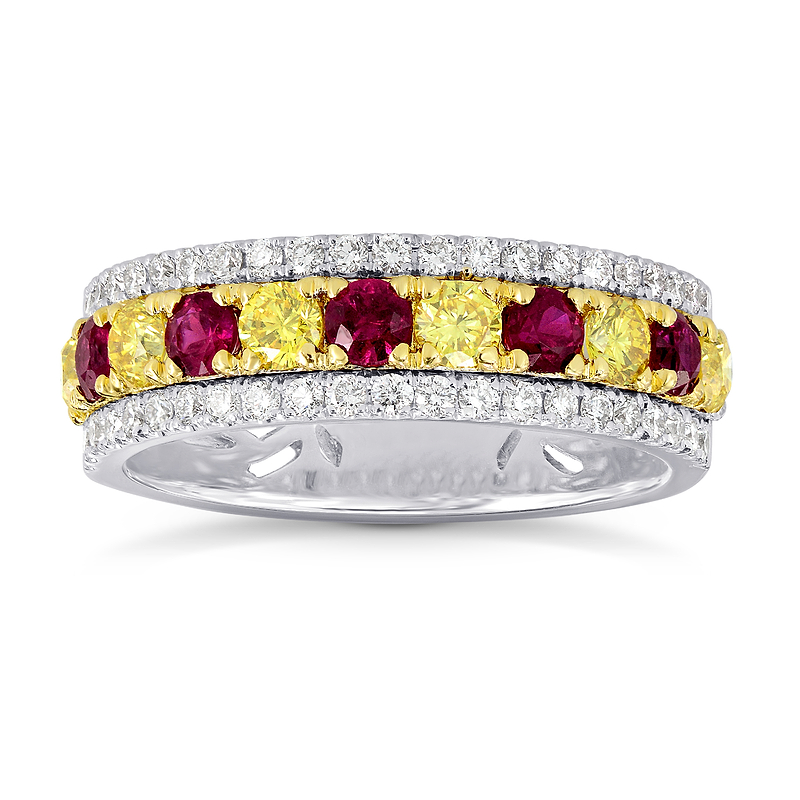 Ruby & Fancy Intense Yellow Diamond Band Ring, SKU 26402R (1.00Ct TW)