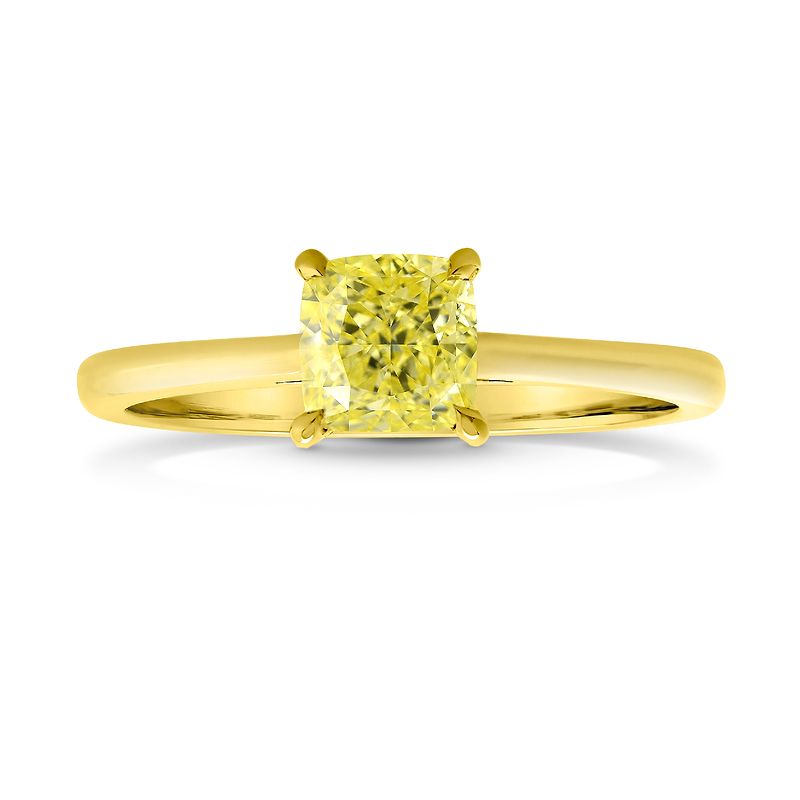 Fancy Intense Yellow Cushion Diamond Pave-Accent Solitaire Ring, SKU 26842R (1.04Ct TW)