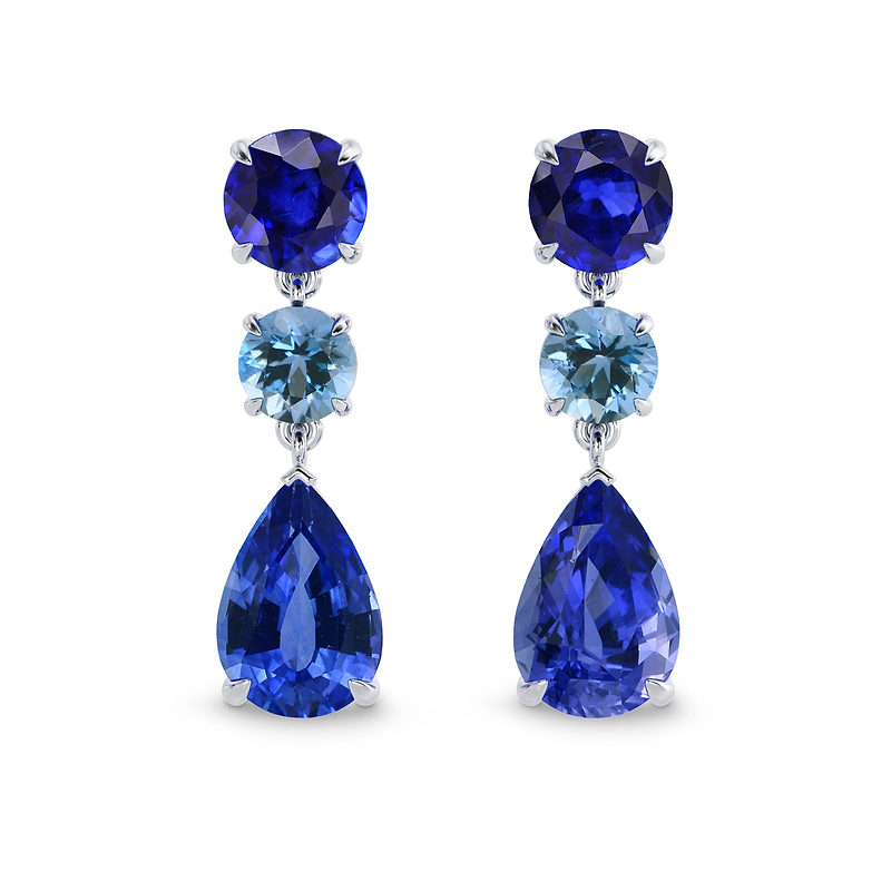 Multi-color Sapphire & Aquamarine Earrings TW4.95cts, SKU 27852L (4.91Ct TW)