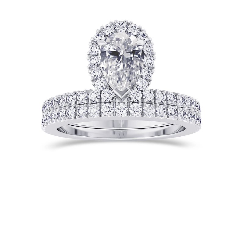Pear Shaped Halo Diamond Engagement Ring & Wedding Band Set , SKU 28088R (1.20Ct TW)