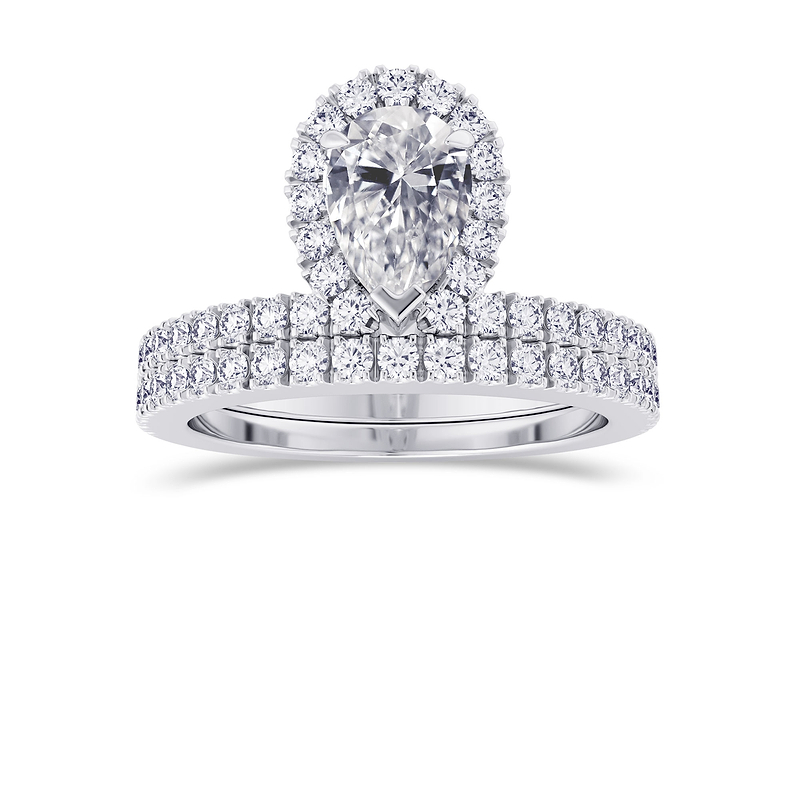 Pear Shaped Halo Diamond Engagement Ring & Wedding Band Set , ARTIKELNUMMER 28088R (1,20 Karat TW)