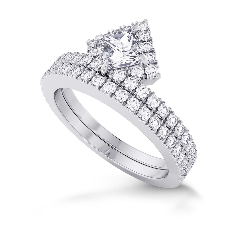 Princess Cut Halo Diamond Engagement Ring & Wedding Band Set , SKU ...