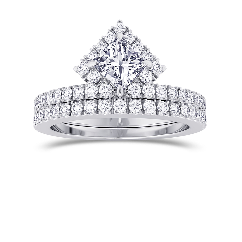 Princess Cut Halo Diamond Engagement Ring & Wedding Band Set , SKU 28089R (1.20Ct TW)