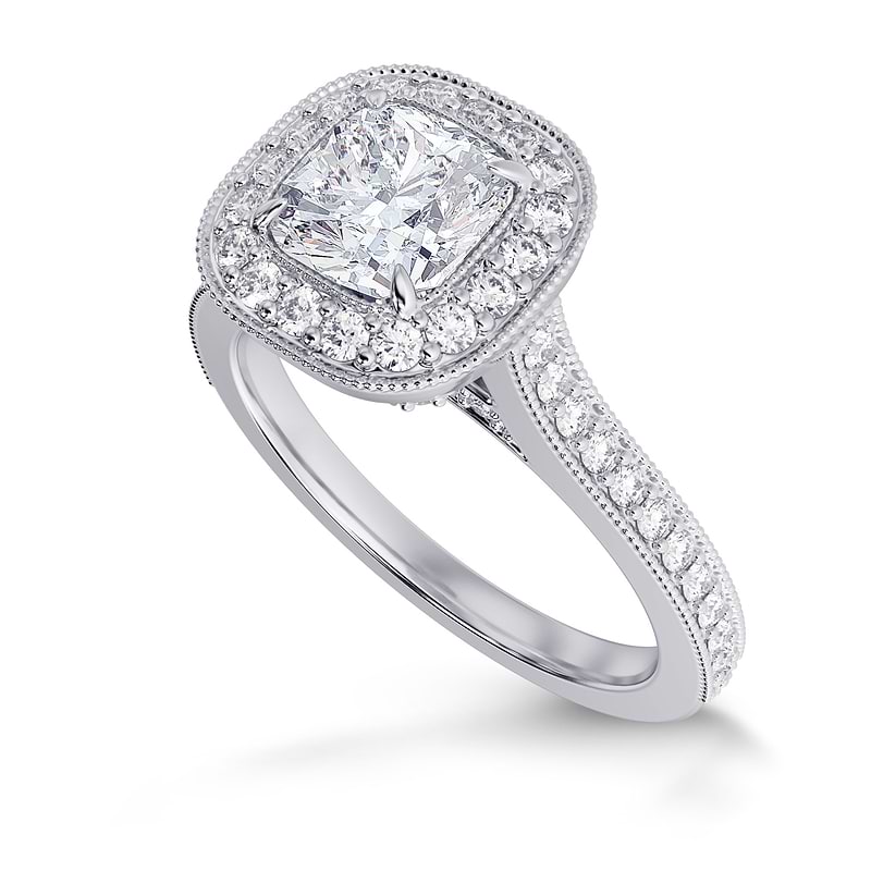GIA Cushion Vintage Style Milgrain Halo Diamond Ring, SKU 28105R (1 ...