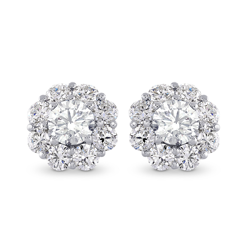 Round Brilliant Diamond Halo Earrings, SKU 28119R (2.30Ct TW)