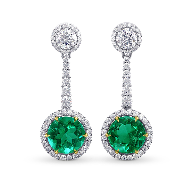 Emerald Gemstone & White Diamond Drop Earrings, SKU 28145L (6.04Ct TW)