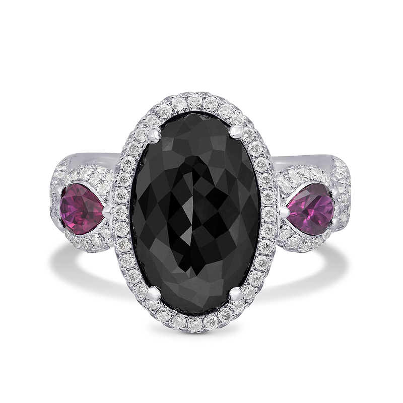 Fancy Black Oval Diamond and Ruby Ring, SKU 28186M (6.21Ct TW)