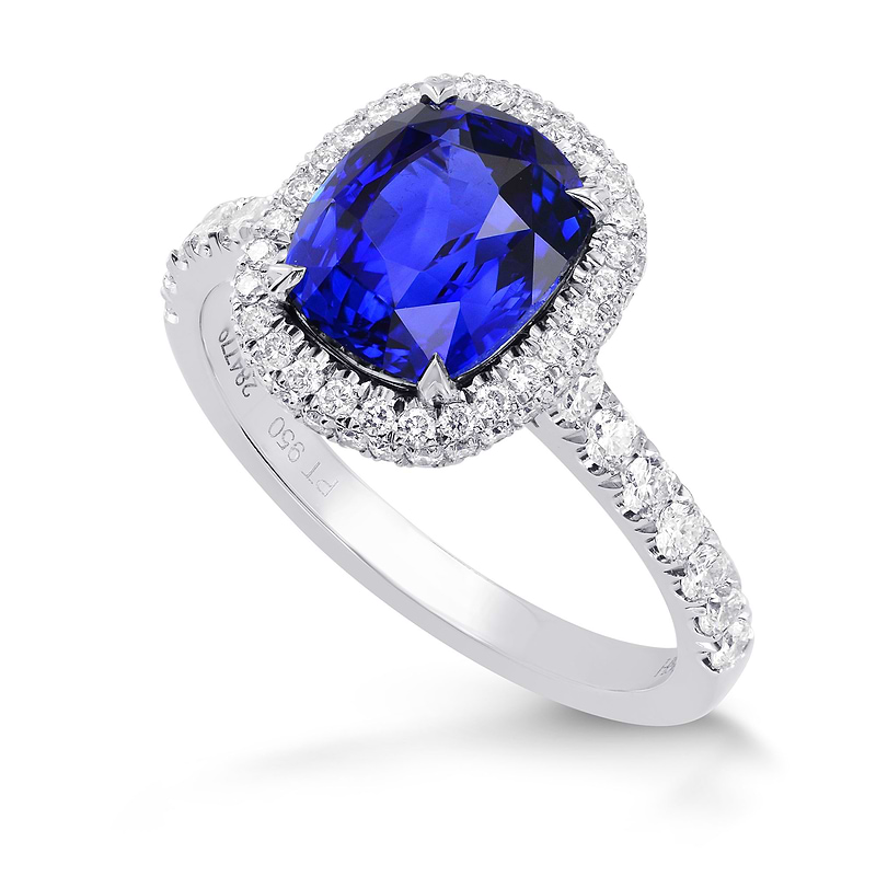 Vivid Blue Sapphire & Diamond Halo Engagement Ring, SKU 284779 (3.79Ct TW)