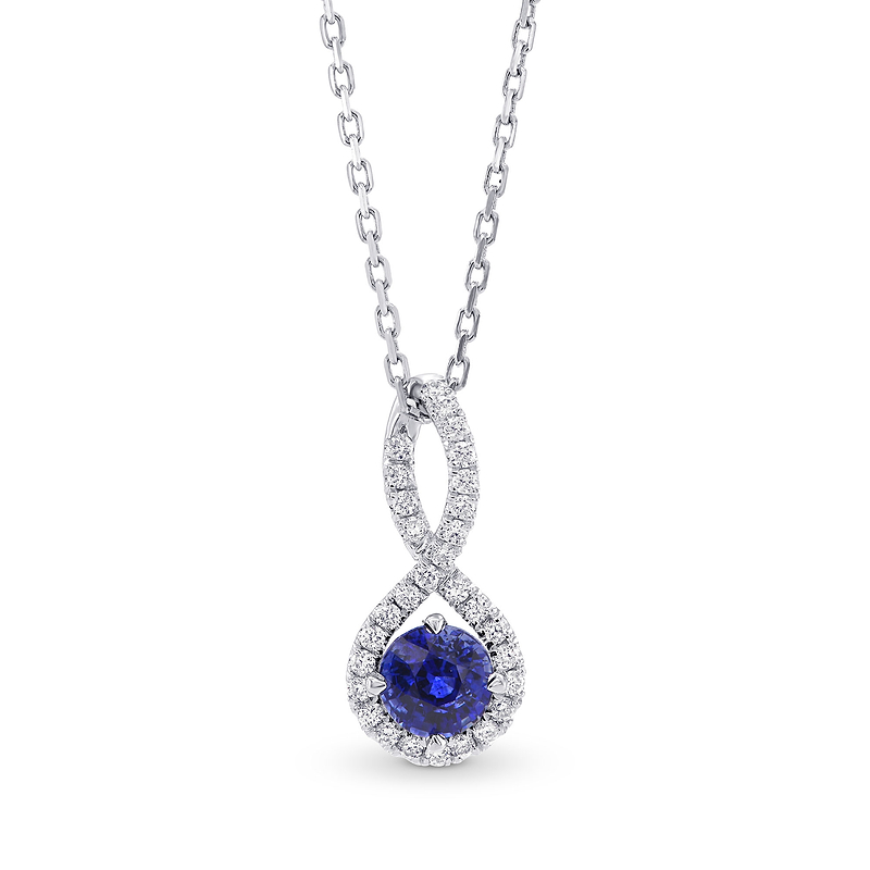 Round Sapphire & Diamond Drop Pendant, SKU 286803 (0.73Ct TW)