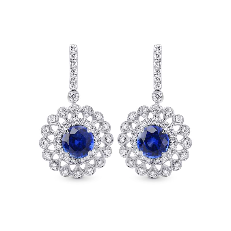 Blue Sapphire & Diamond Filigree Floral Halo Drop Earrings, SKU 29028R (1.88Ct TW)