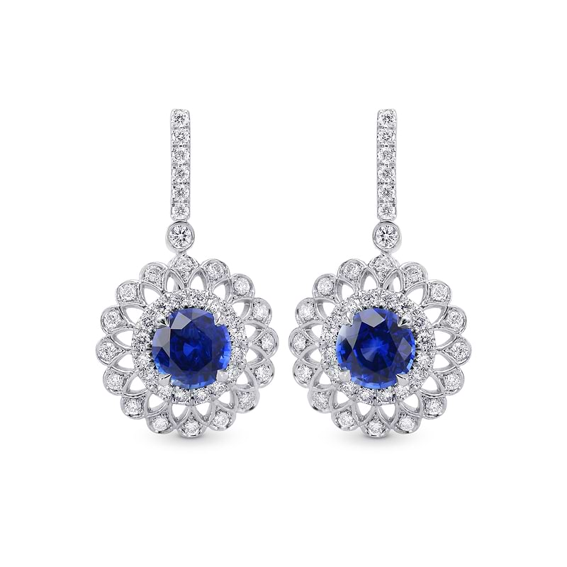 Blue Sapphire & Diamond Filigree Floral Halo Drop Earrings, ARTIKELNUMMER 29028R (1,88 Karat TW)