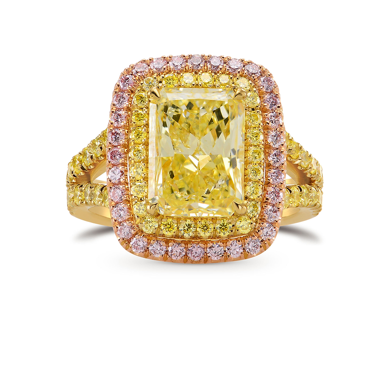  Light Yellow Radiant Diamond Ring, with Pink and yellow Diamonds, SKU 293990 (4.07Ct TW) Light Yellow Radiant Diamond Ring, with Pink and yellow Diamonds (4.07Ct TW)